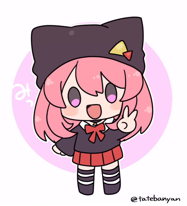 1girl, :d, animal_hat, bangs, cat_hat, chibi, hat, hat_ornament