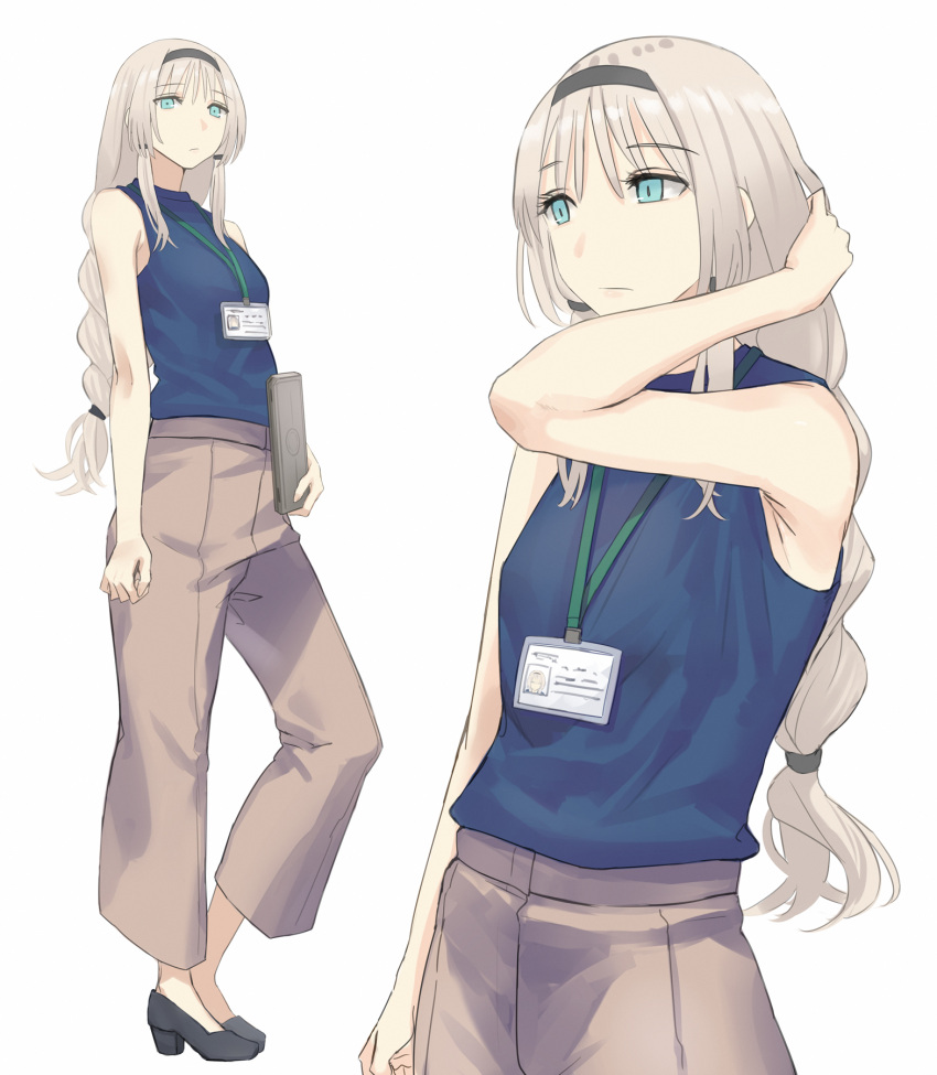 1girl, alternate_costume, an-94_(girls'_frontline), aqua_eyes, arm_behind_head, armpits, asakiri_koko, braid