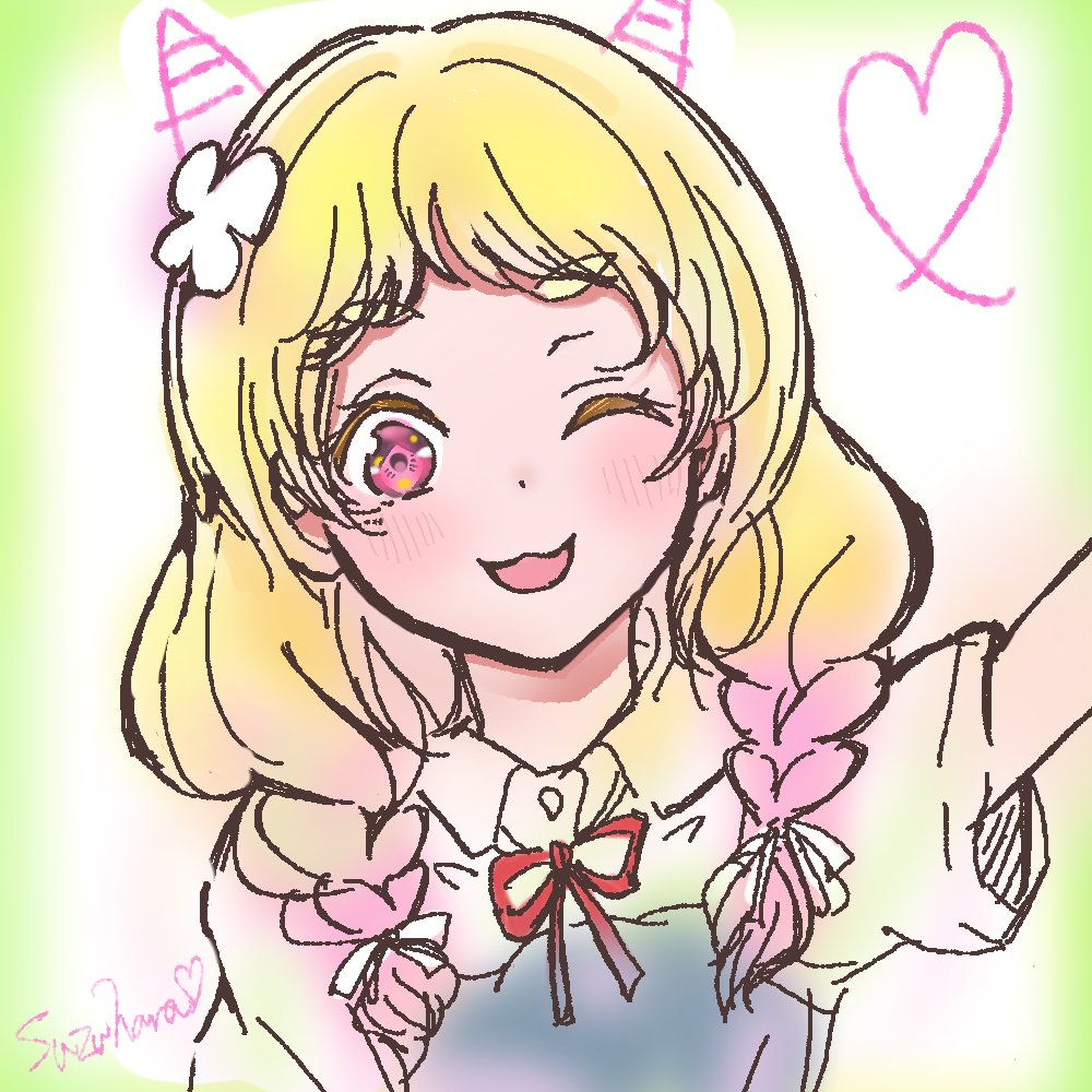 1girl, bangs, birthday, blonde_hair, blush, braid, commentary, drawing