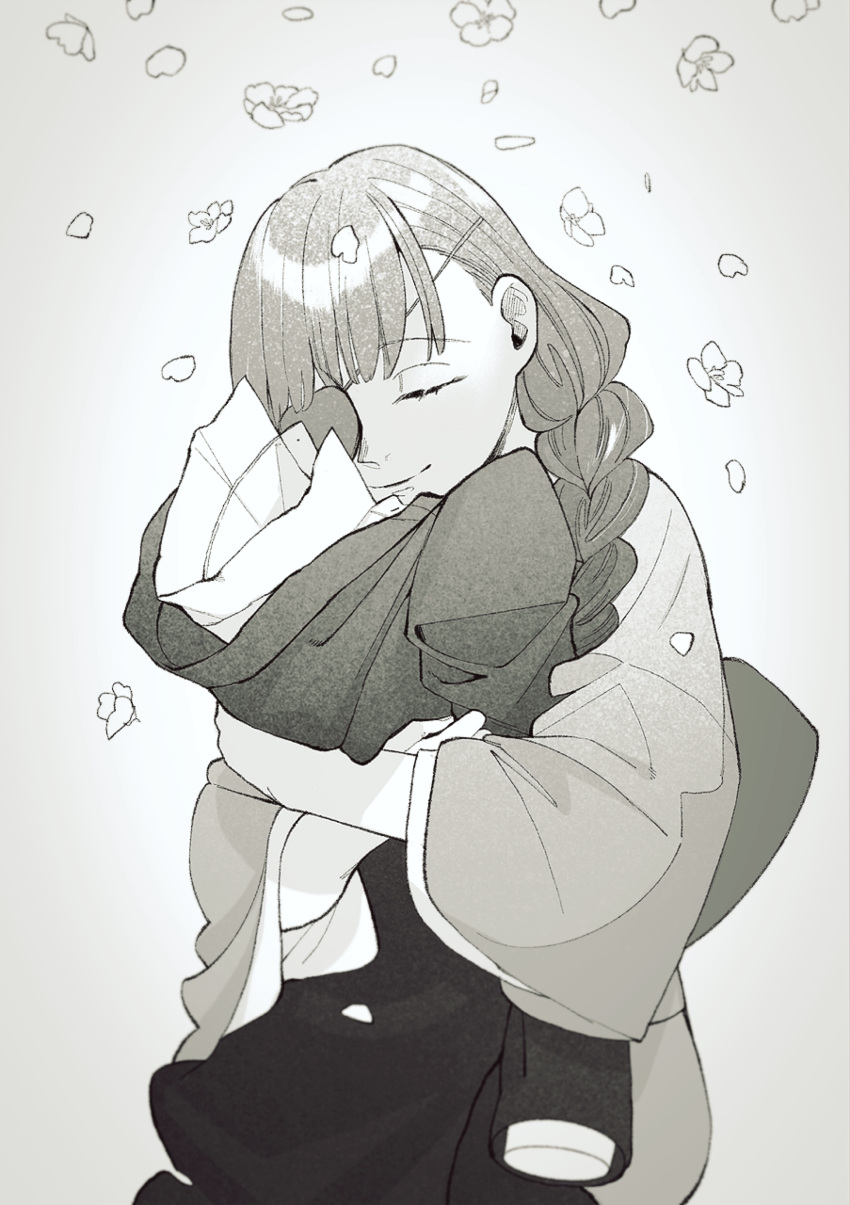 1girl, absurdres, bangs, braid, braid_girl_(enmu's_recruits), coat, cowboy_shot, dissolving