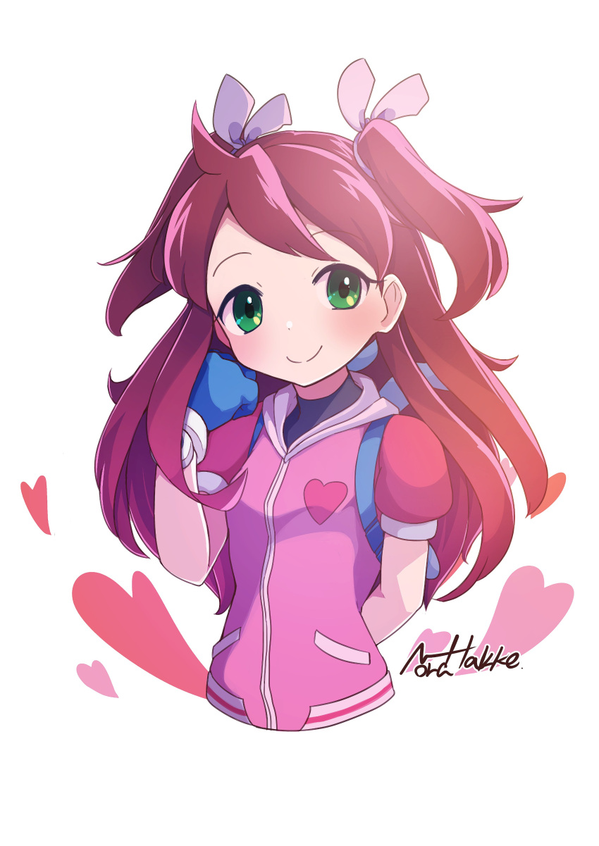 1girl, absurdres, backpack, bag, brown_hair, closed_mouth, gloves, green_eyes