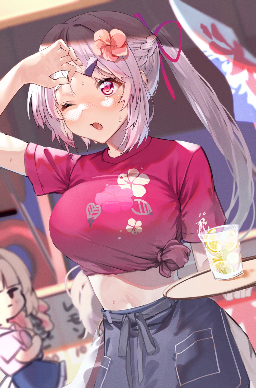 2girls, absurdres, blush, breasts, character_request, copyright_request, cure_heart_(artist), drink