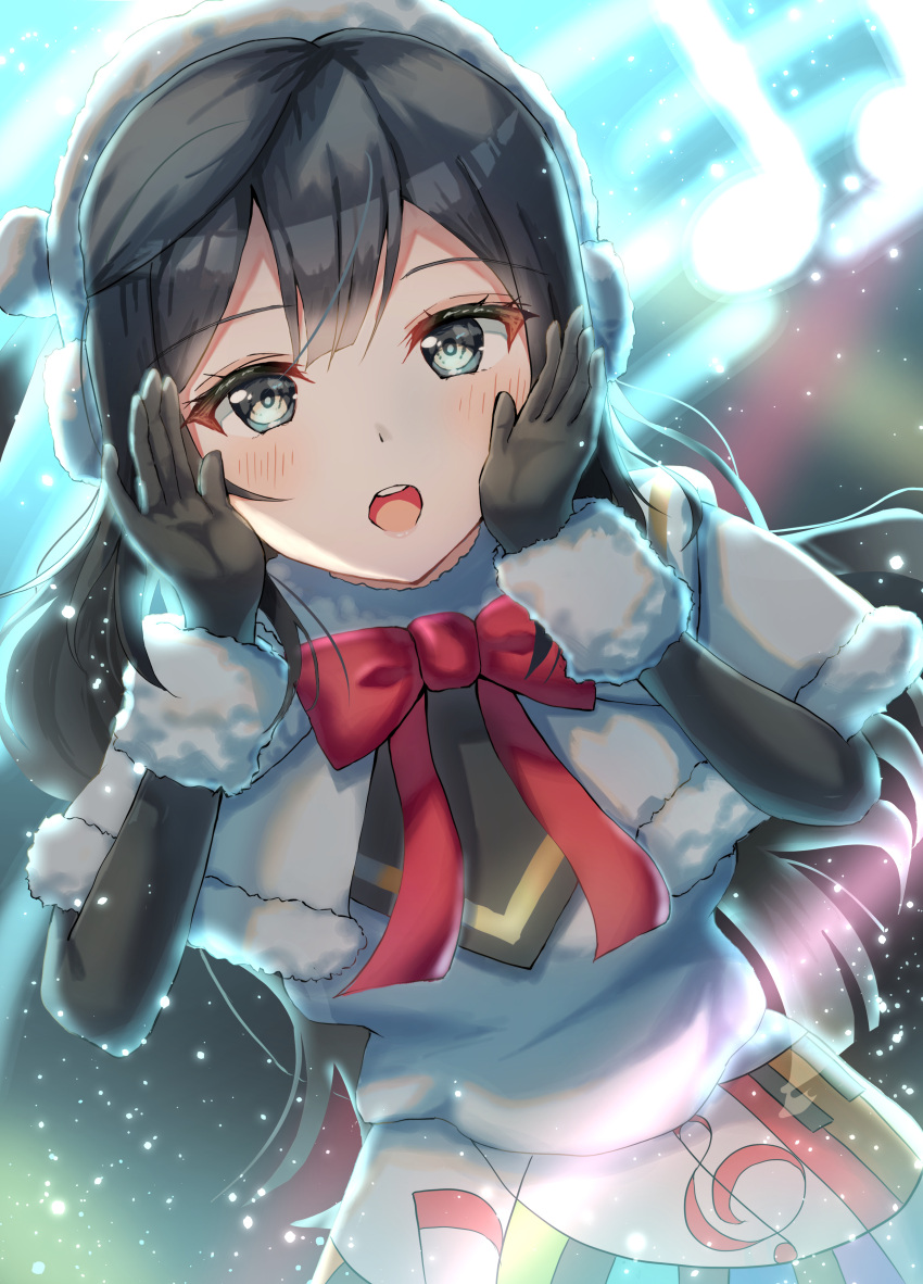 absurdres, bangs, black_eyes, black_gloves, black_hair, bow, colorful_dreams!_colorful_smiles!_(love_live!), gloves