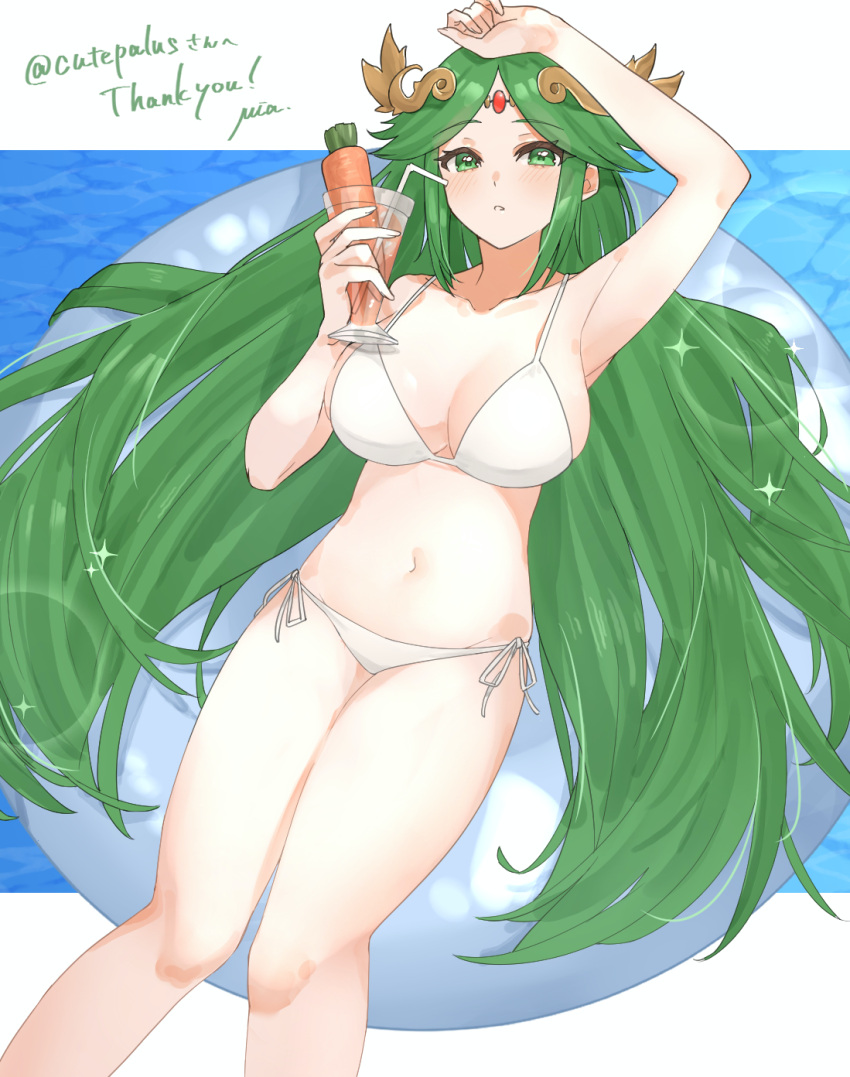 1girl, armpits, artist_signature, blush, carrot, carrot_juice, commissioner_upload, drinking_straw