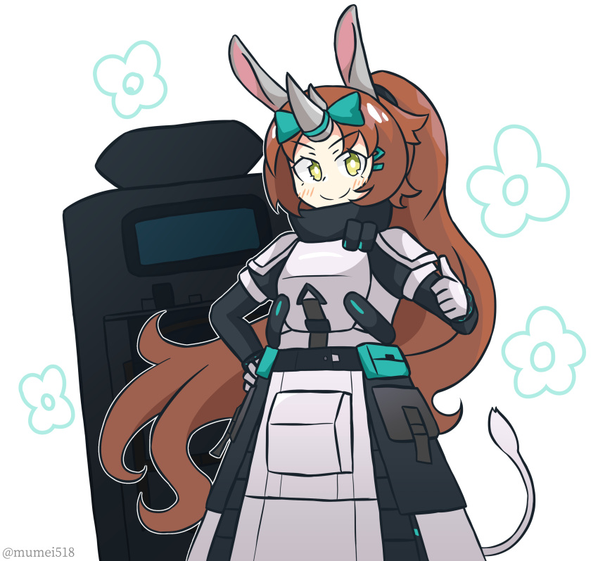 1girl, absurdres, animal_ears, arknights, armor, bangs, blush_stickers, boots