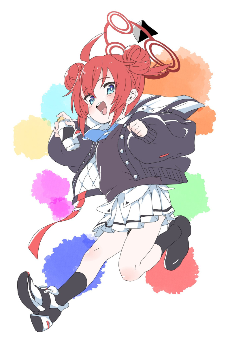 1girl, ahoge, bangs, black_socks, blue_archive, blue_eyes, blue_necktie, child