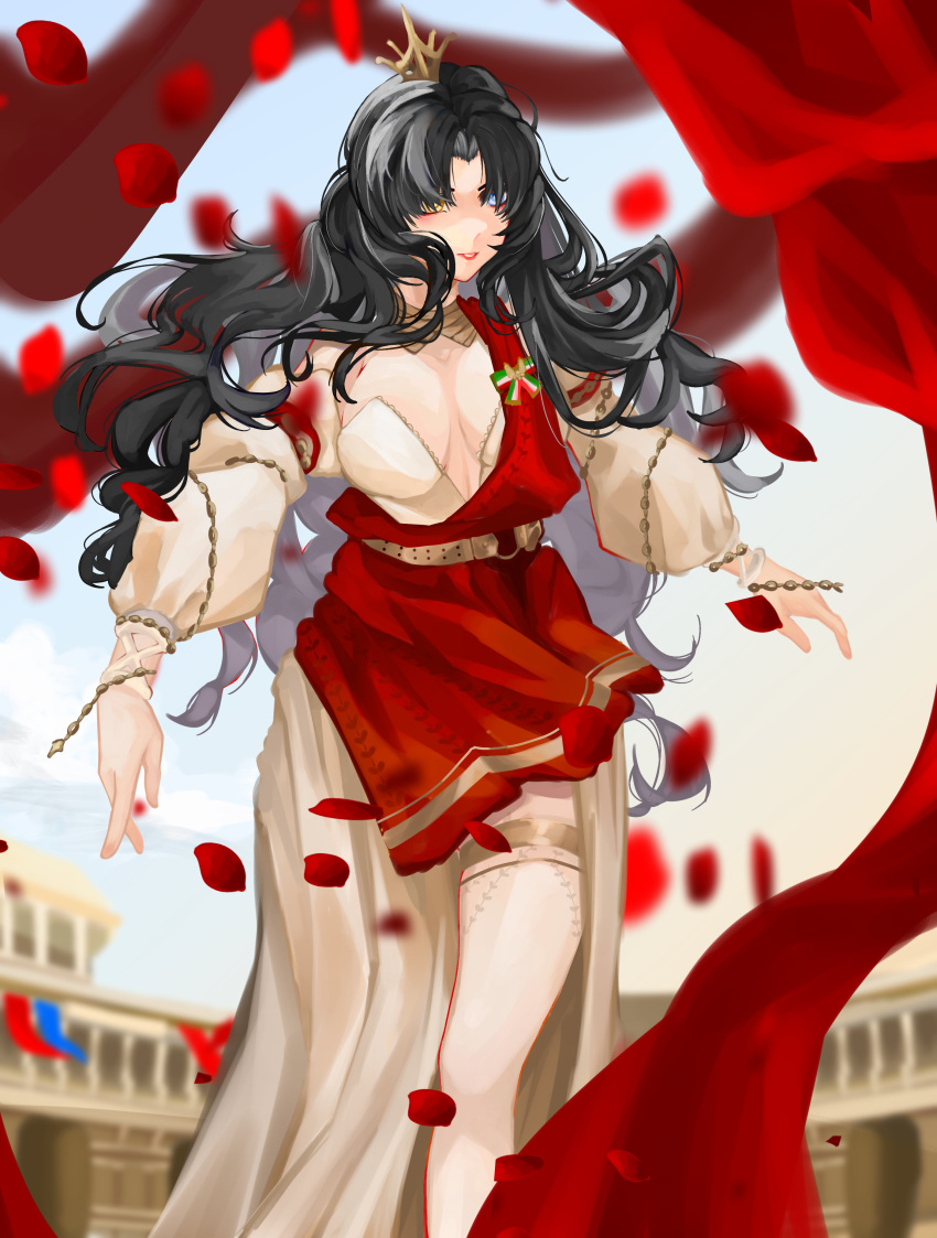 1girl, absurdres, azur_lane, black_hair, dress, flower, highres, legs
