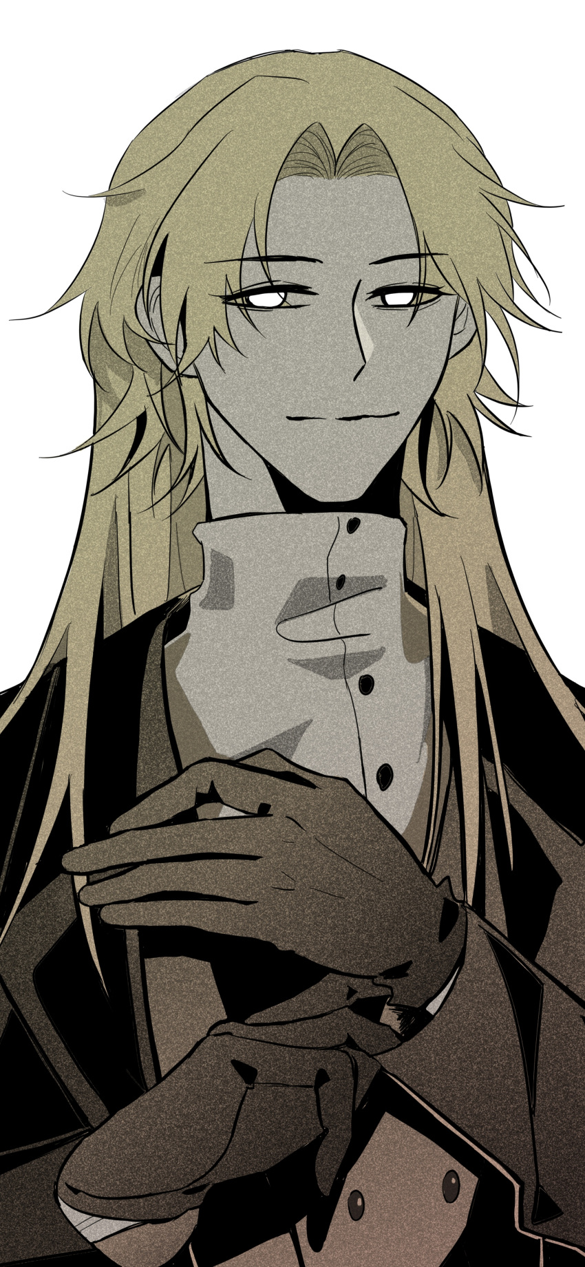absurdres, adjusting_sleeves, angel, bangs, black_jacket, blonde_hair, chinese_commentary, commentary_request