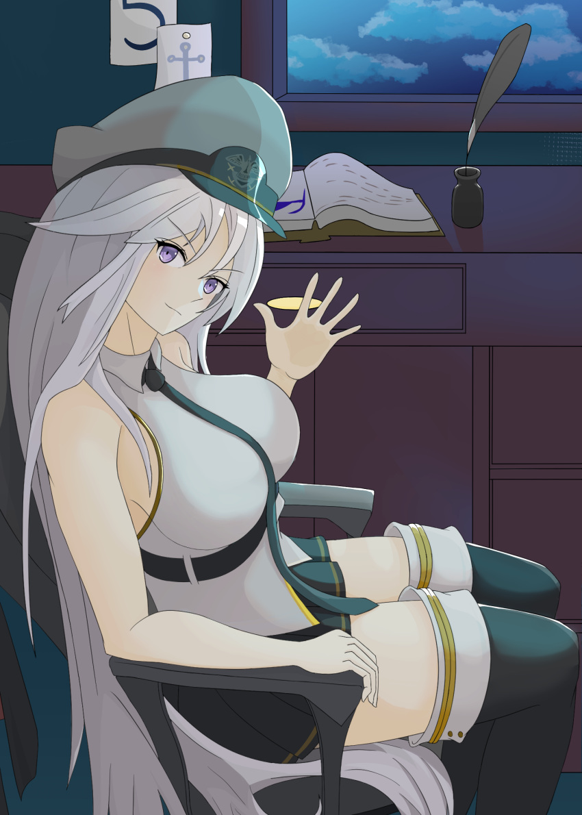 absurdres, azur_lane, bare_shoulders, bird, black_jacket, boots, bow, breasts