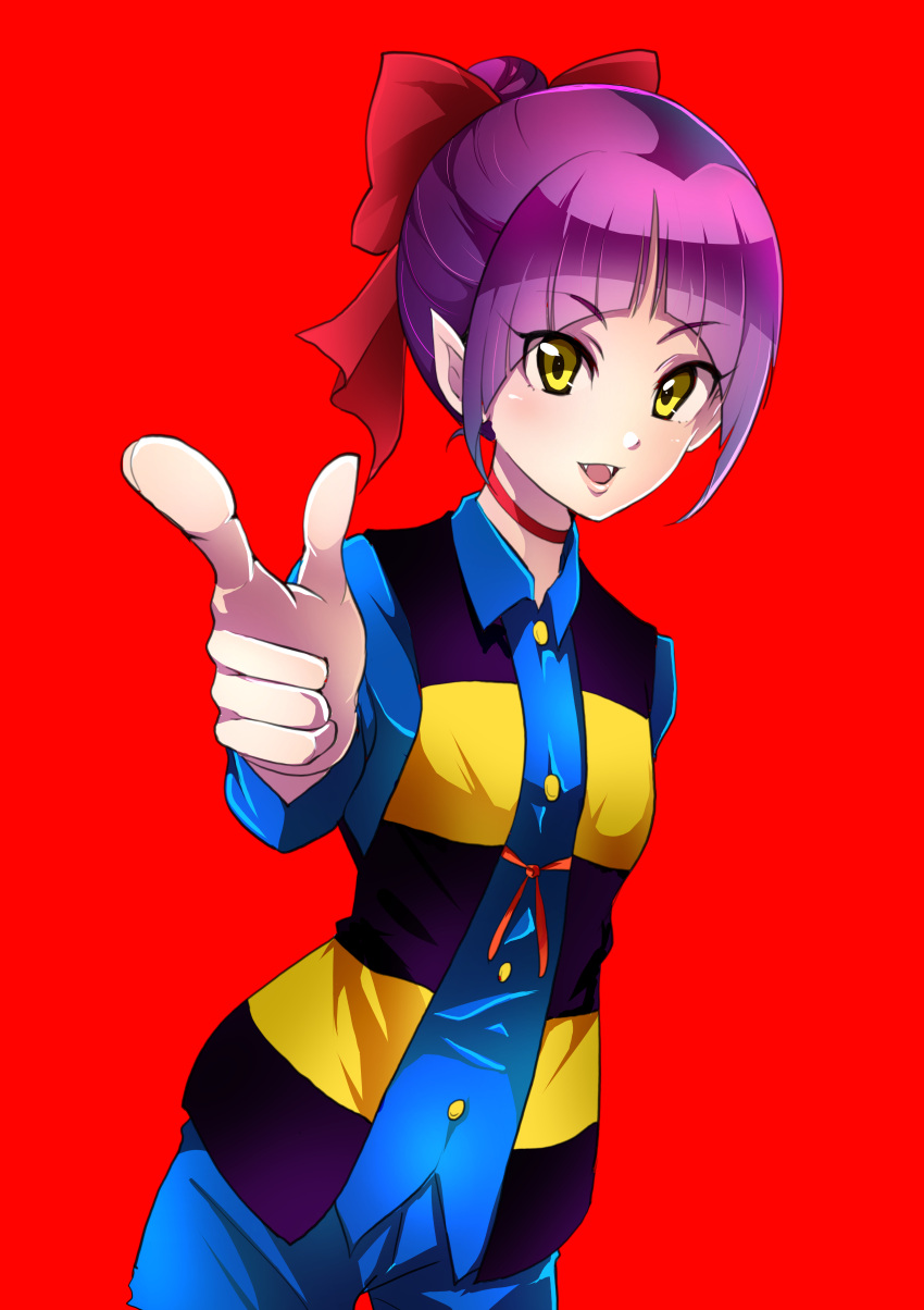 1girl, :d, absurdres, bangs, blue_shirt, blue_shorts, bow, choker