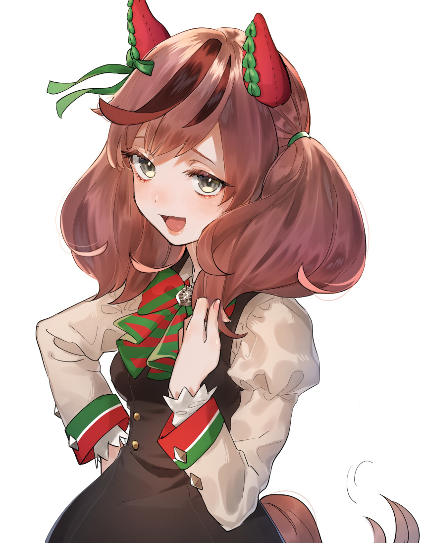 1girl, :d, animal_ears, bangs, black_dress, blush, bow, bowtie