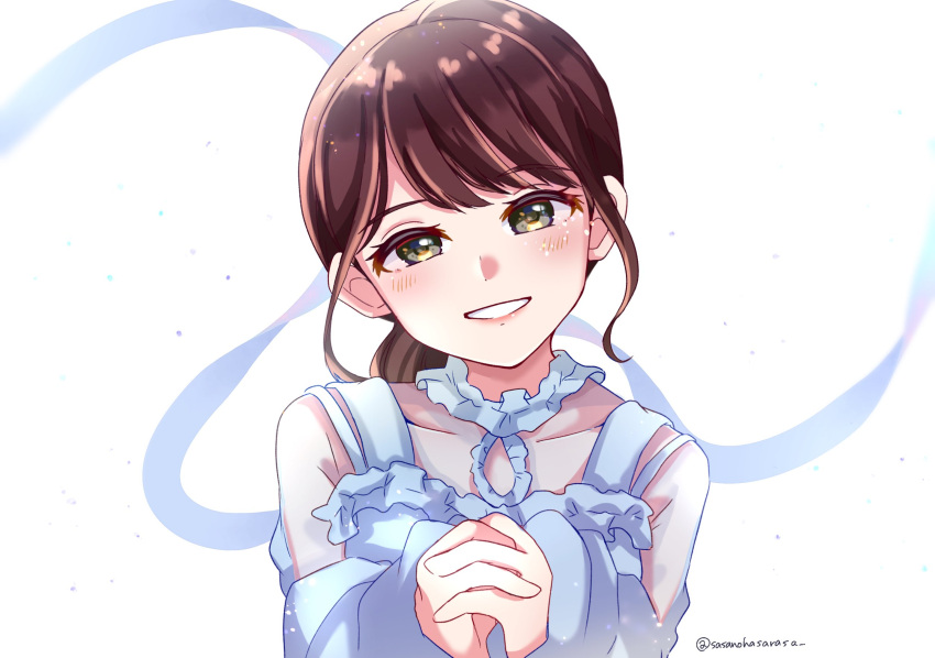 1girl, aida_rikako, bangs, birthday, blue_ribbon, brown_hair, commentary, highres