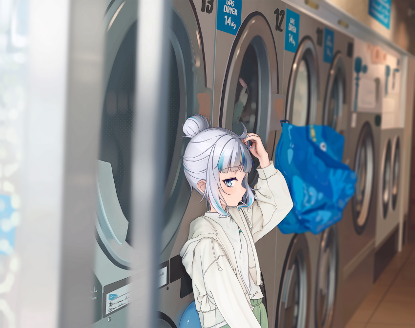 1girl, absurdres, ahoge, arm_up, bangs, blue_eyes, candy, food