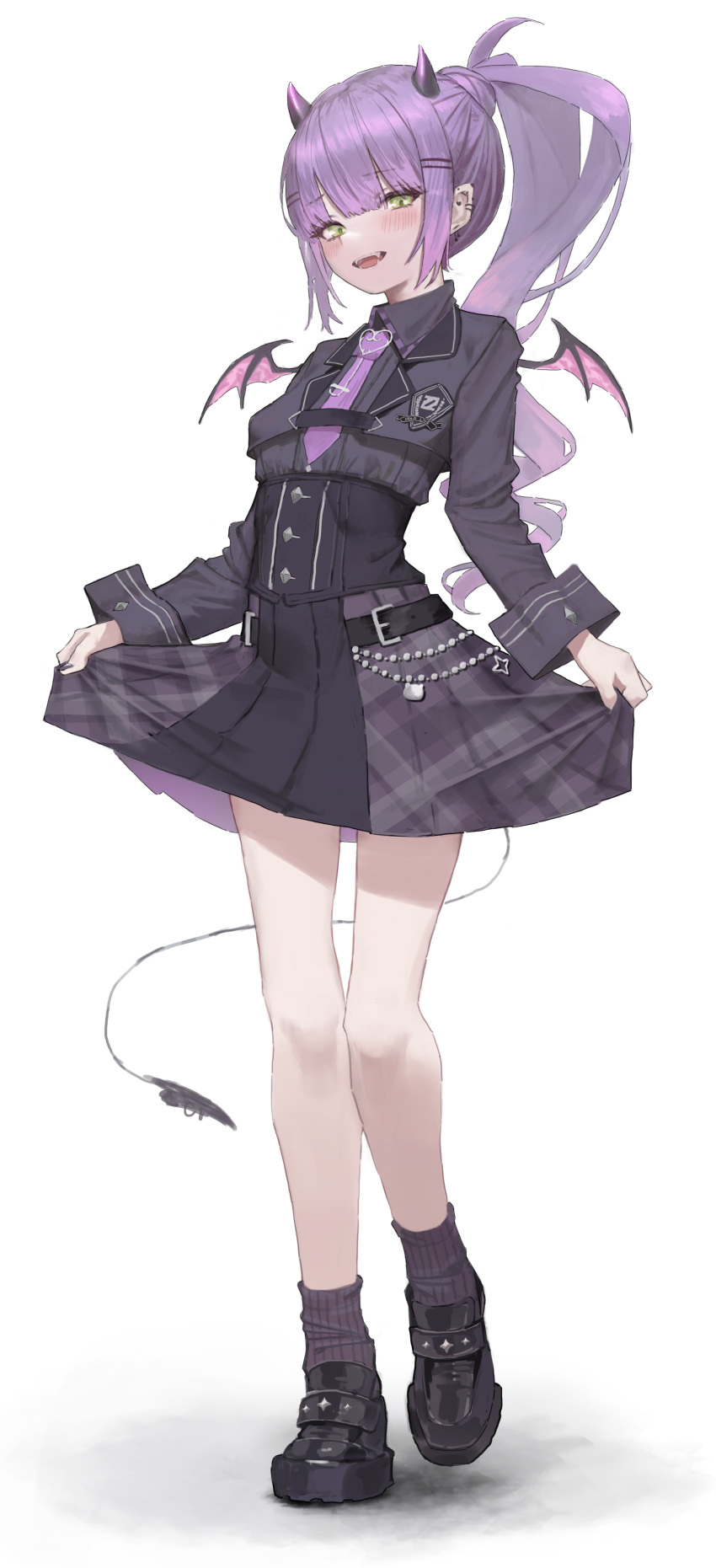 1girl, absurdres, bangs, black_dress, black_footwear, black_nails, blunt_bangs, blush