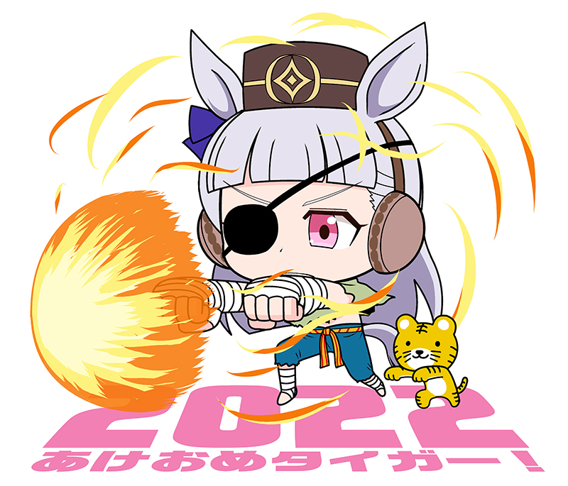 1girl, 2022, alternate_costume, animal_ears, bandaged_arm, bandaged_hand, bandaged_leg, bandages