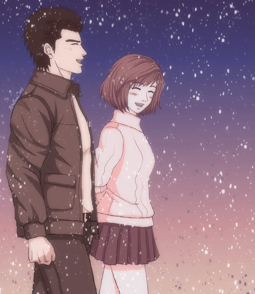 1boy, 1girl, absurdres, arms_behind_back, bandages, bangs, belt, belt_buckle