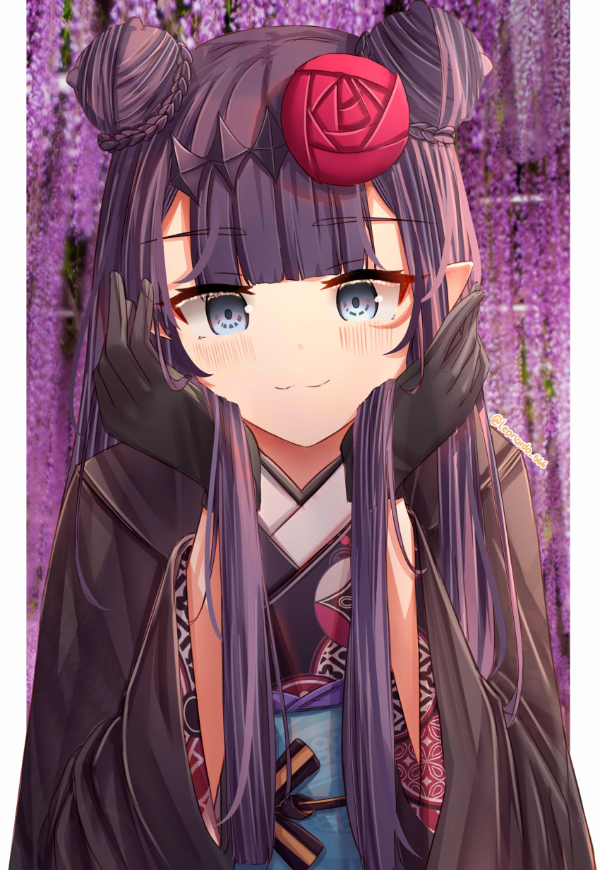 1girl, absurdres, bangs, black_gloves, blue_eyes, blunt_bangs, commentary, commission
