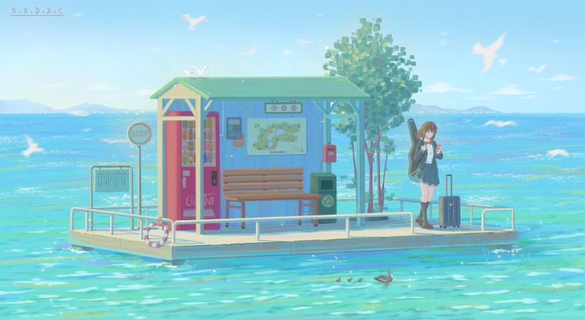 1girl, 809218622, absurdres, bench, bird, black_jacket, blazer, bow