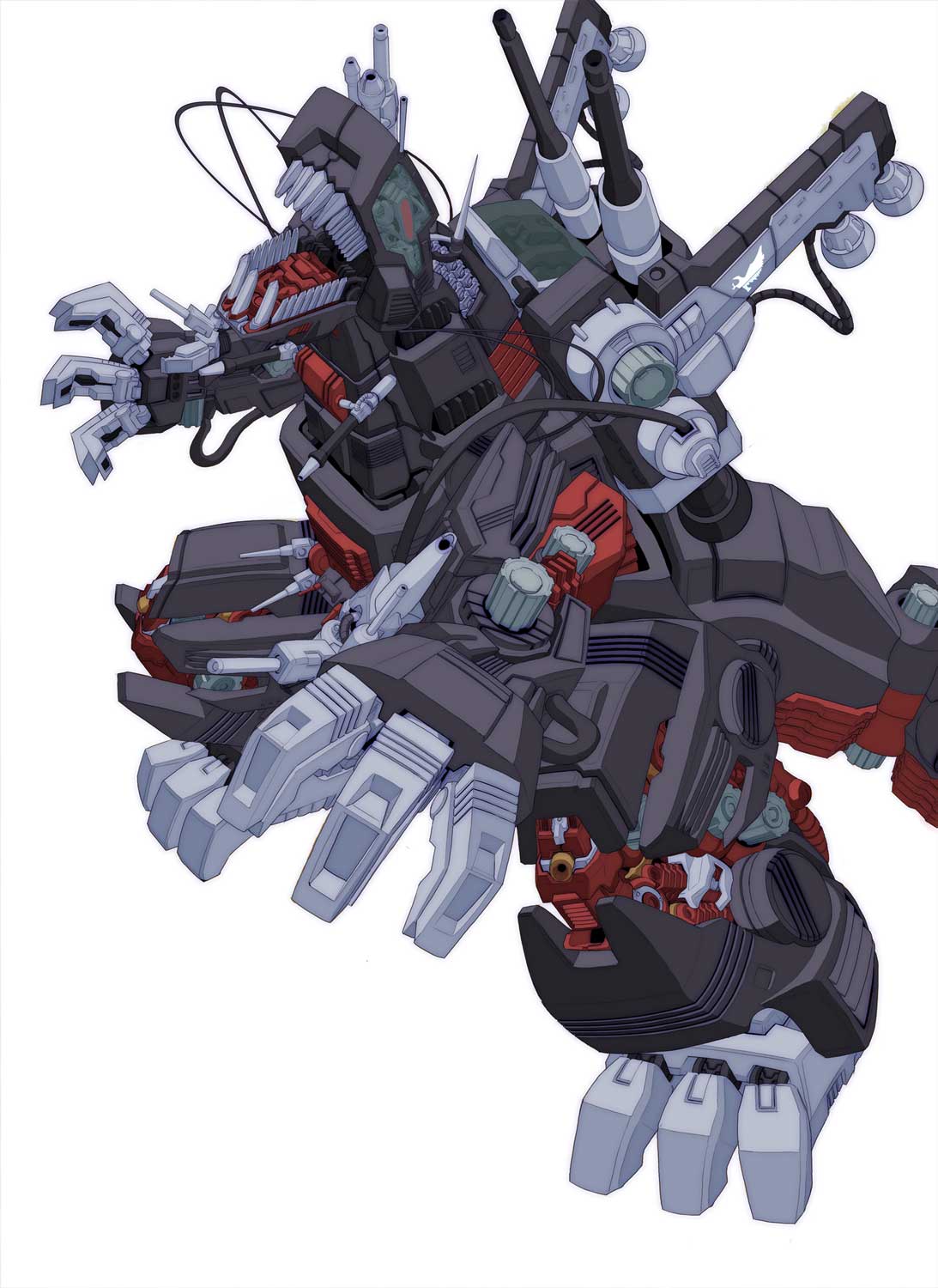 cable, commission, death_saurer, highres, mecha, no_humans, open_hands, open_mouth
