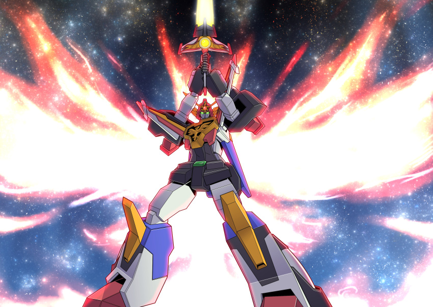 absurdres, arms_up, great_fighbird, green_eyes, highres, holding, holding_sword, holding_weapon