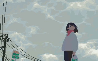 1girl, animated, animated_gif, bag, bangs, black_eyes, black_hair, clouds