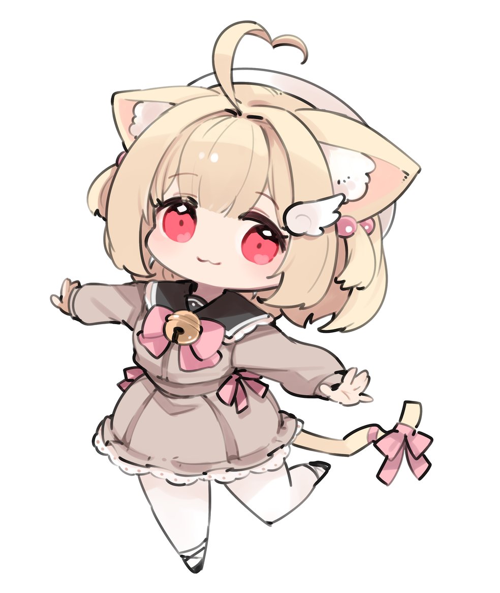 1girl, ahoge, animal_ear_fluff, animal_ears, bell, black_footwear, blonde_hair, blush