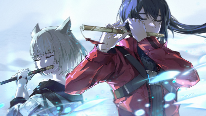 1boy, 1girl, absurdres, animal_ears, badluck, bangs, black_hair, cat_ears