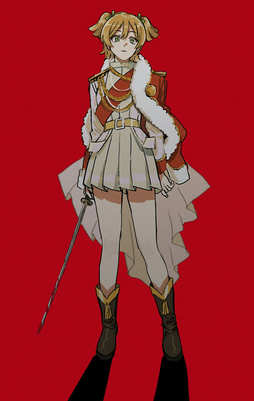 1girl, absurdres, aiguillette, arms_at_sides, bangs, belt, belt_buckle, black_footwear