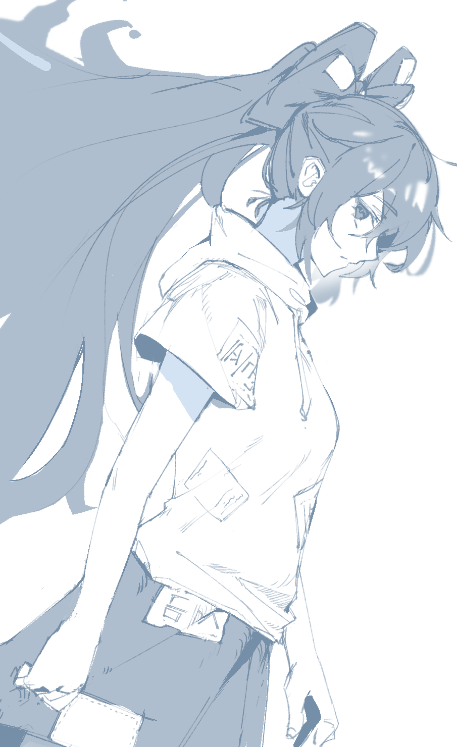 1641_(chfhrtor94), 1girl, bow, debt, hair_bow, highres, hood, hoodie