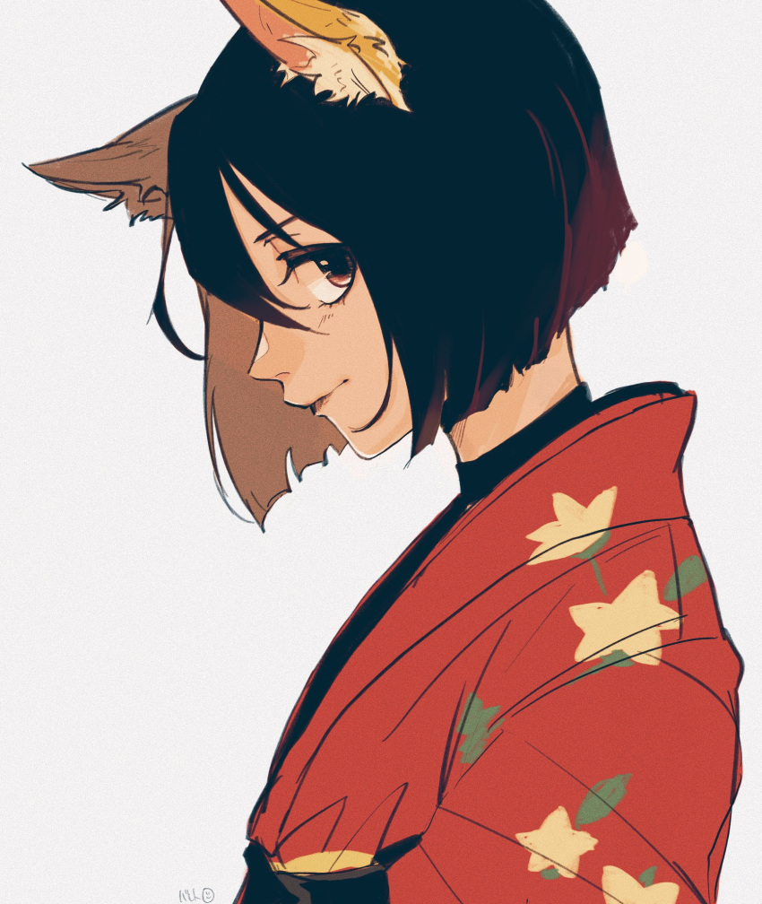 1girl, animal_ear_fluff, animal_ears, bareto_73, black_hair, bob_cut, choker, eyelashes