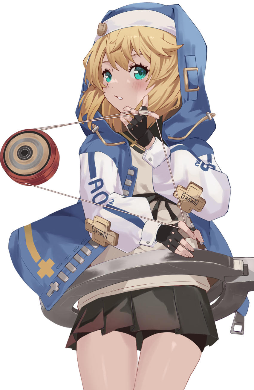 1girl, androgyne_symbol, aqua_eyes, bangs, bike_shorts, black_skirt, blonde_hair, blue_hoodie