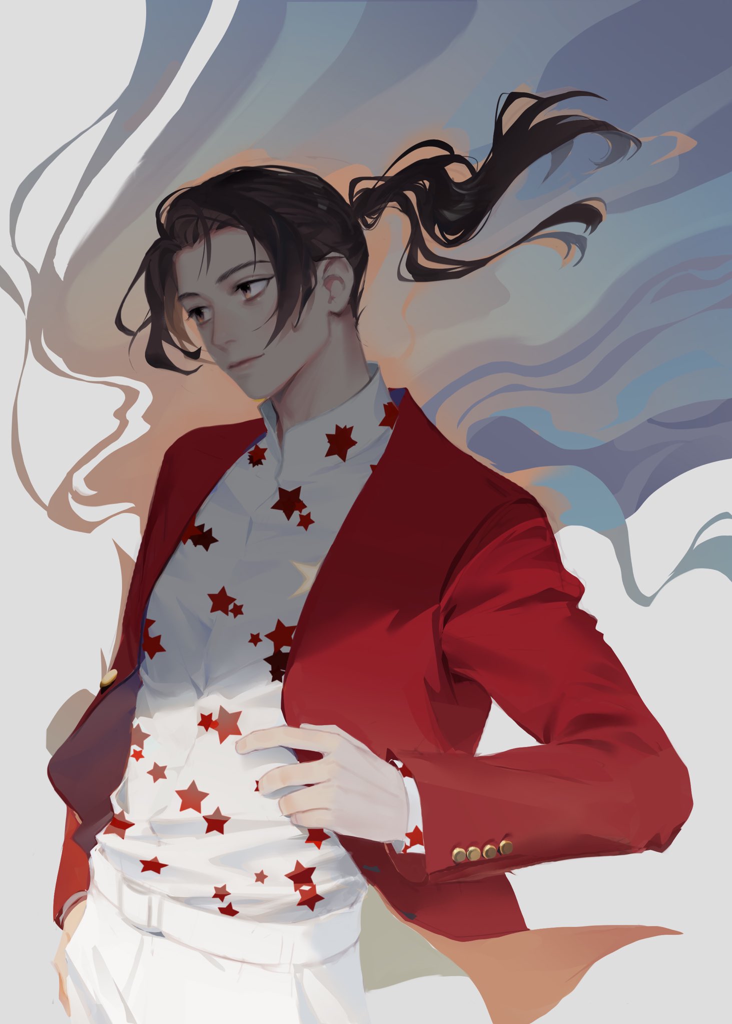 1boy, alternate_costume, axis_powers_hetalia, brown_hair, china_(hetalia), collared_shirt, cuff_links, expressionless