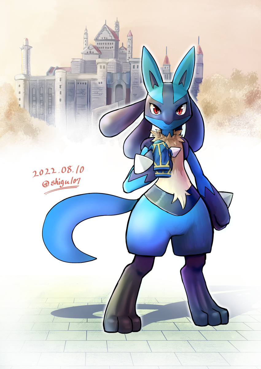 absurdres, closed_mouth, commentary_request, dated, full_body, highres, holding, lucario