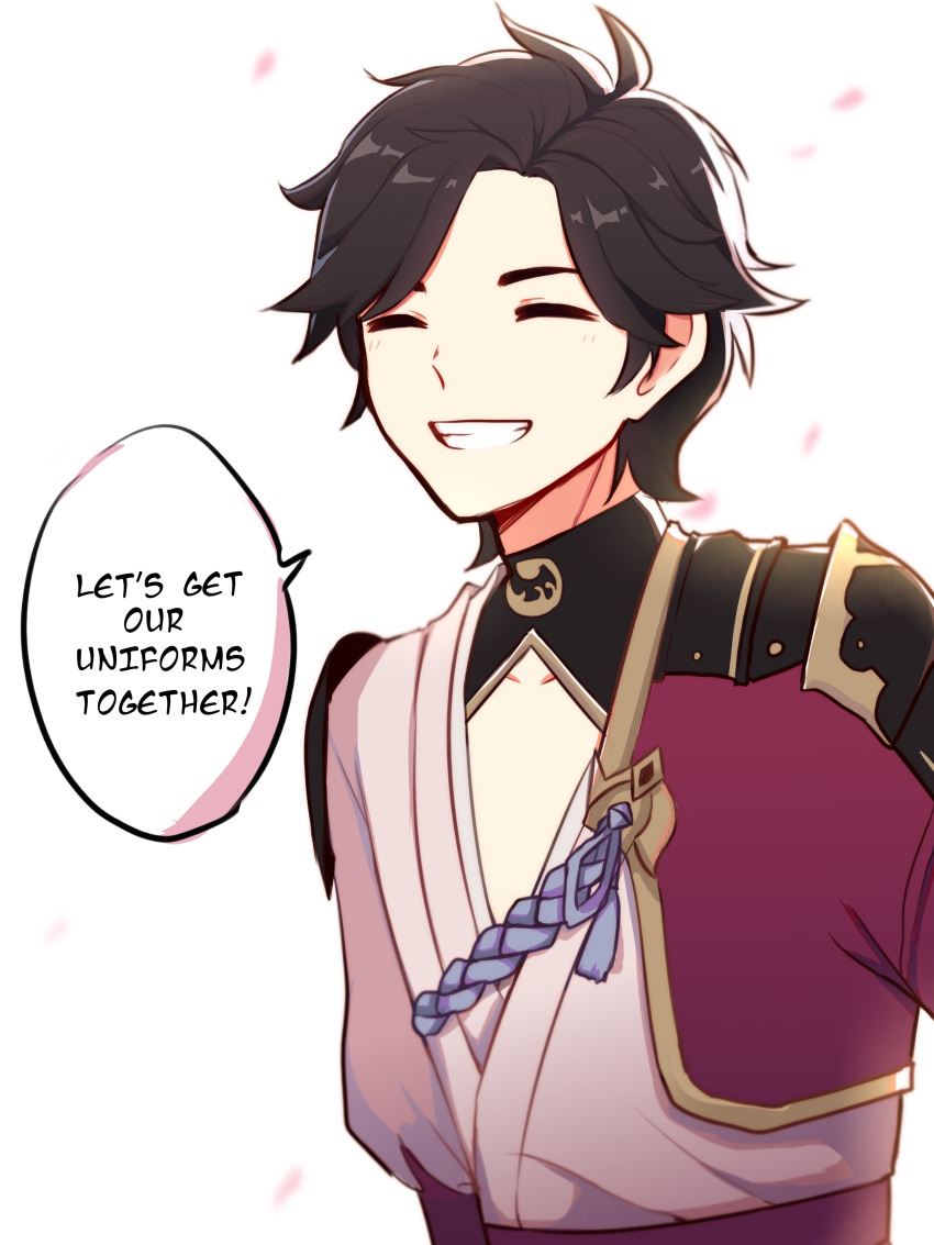 1boy, 5mi_gi, ^_^, absurdres, armor, bangs, black_hair, blush