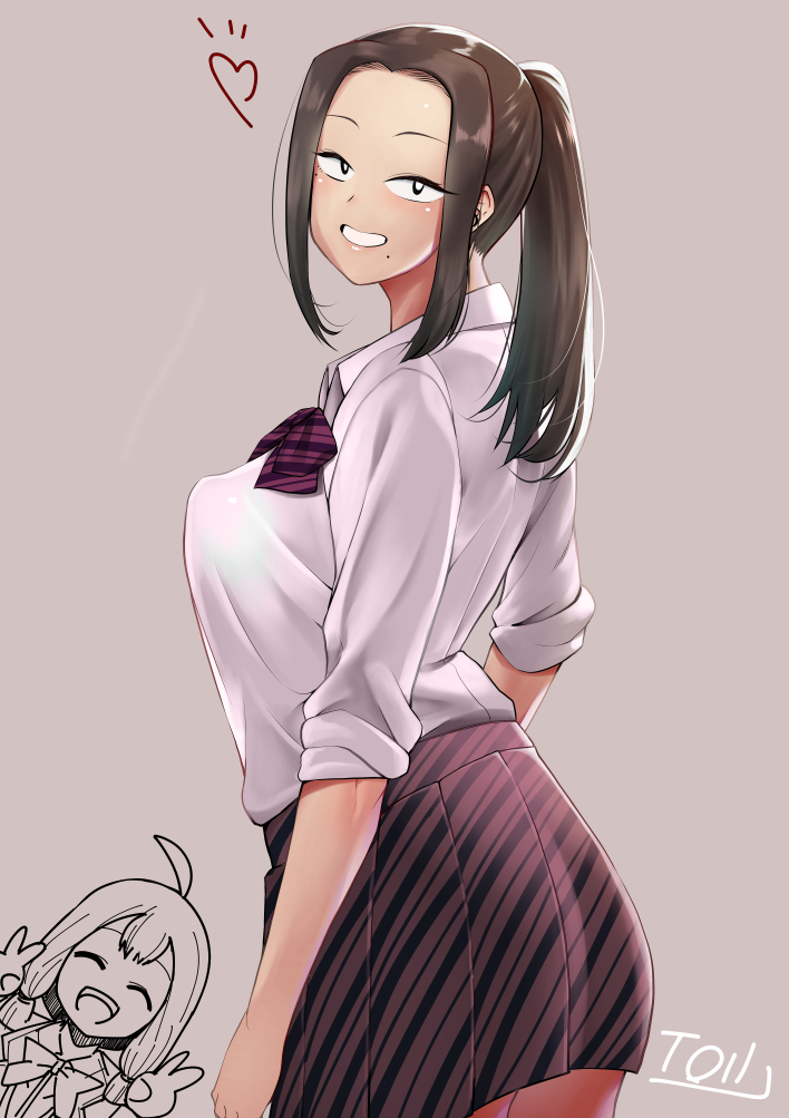 2girls, bow, bowtie, double_v, heart, komi-san_wa_komyushou_desu, looking_at_viewer, multiple_girls
