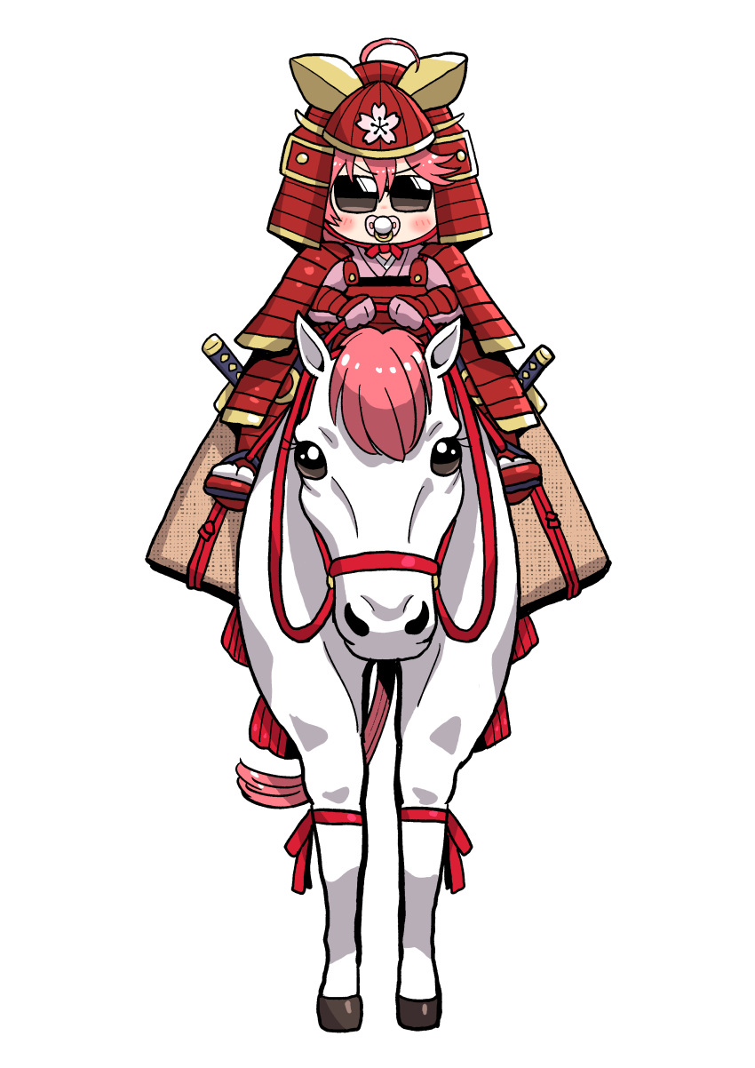 1girl, absurdres, ahoge, armor, baby, full_body, fushicho, helmet