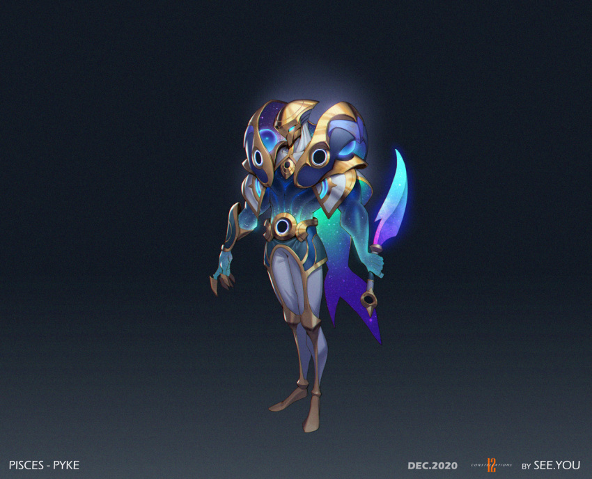 1boy, alternate_costume, armor, artist_name, black_background, blue_skin, cape, colored_skin