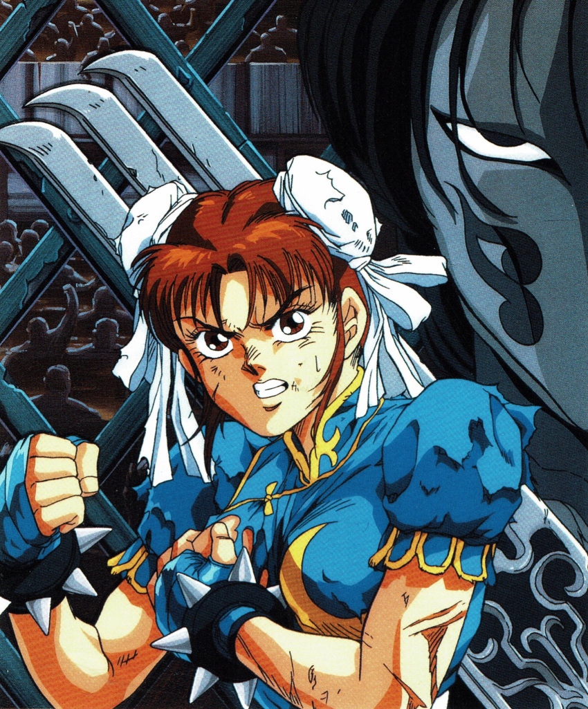 1girl, bracelet, brown_hair, chun-li, double_bun, hair_bun, highres, jewelry