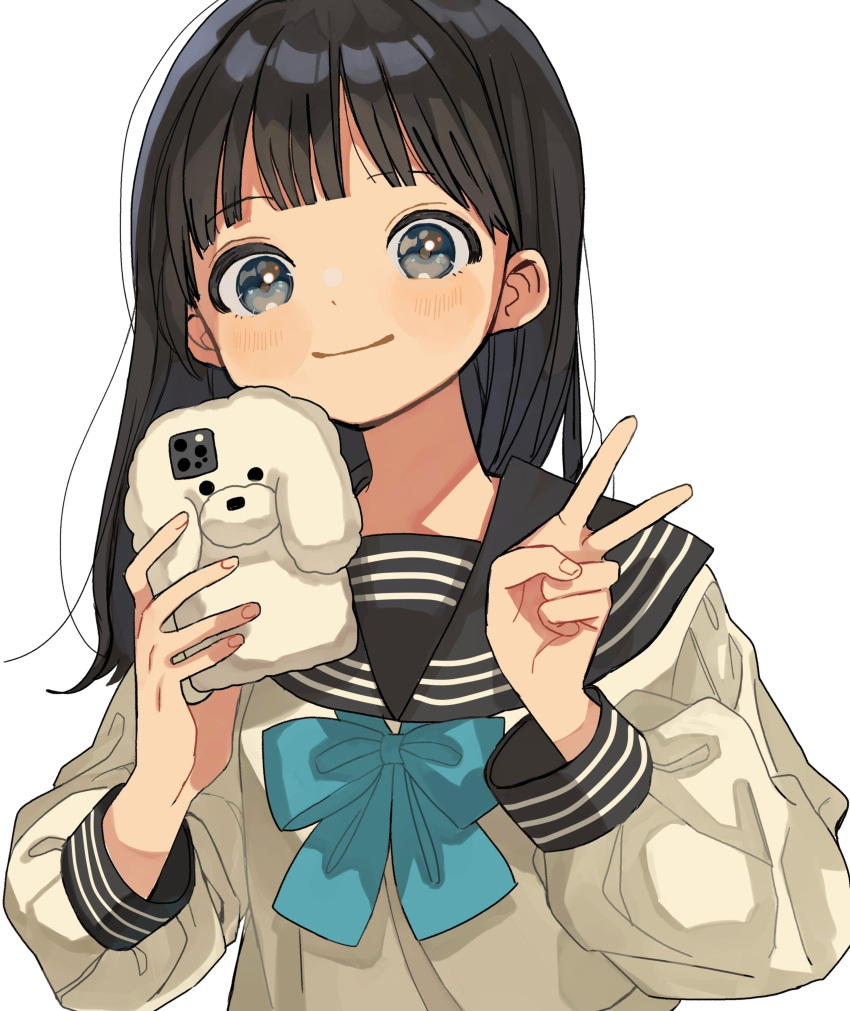 1girl, absurdres, akebi-chan_no_serafuku, akebi_komichi, black_hair, blue_bow, blue_eyes, blush