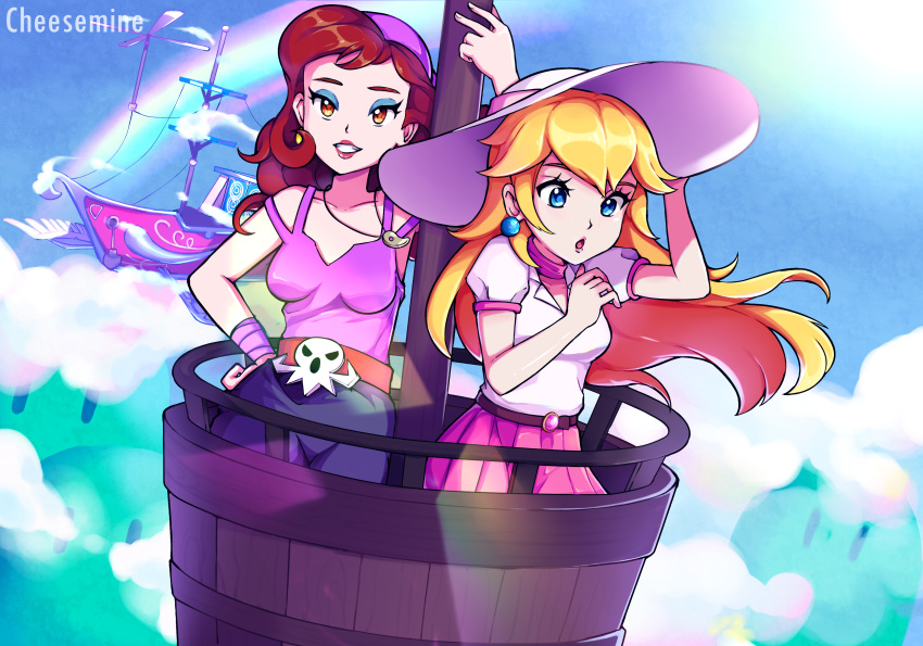 2girls, absurdres, blonde_hair, blue_eyes, blue_eyeshadow, captain_syrup, cheesemine, collar