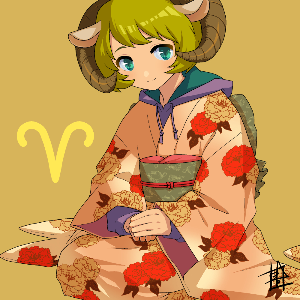 1girl, animal_ears, aoiyuya, aries, bangs, blonde_hair, blush, green_eyes