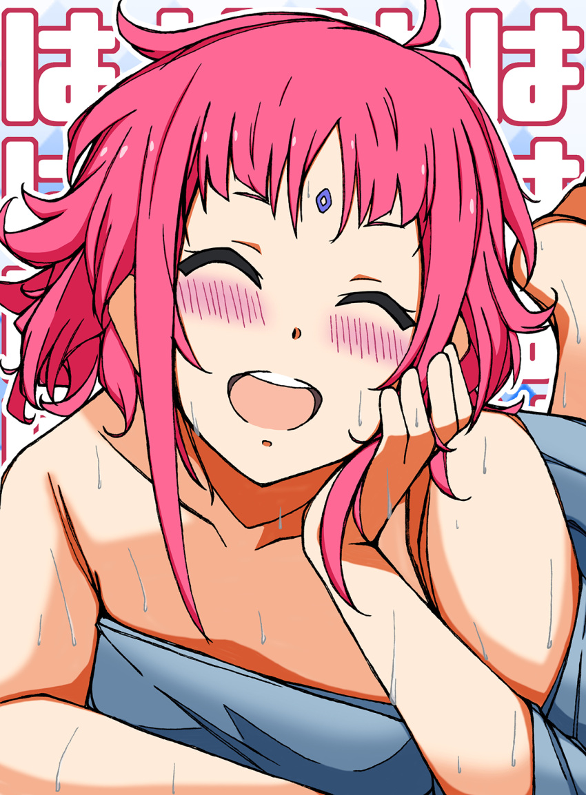 1girl, blush, closed_eyes, d-suke, facial_mark, forehead_mark, gundam, gundam_g_no_reconguista