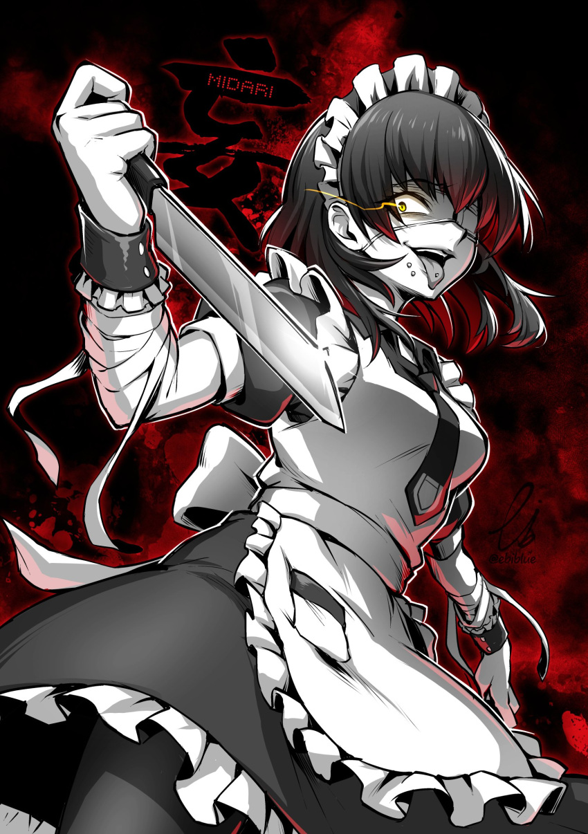 1girl, alternate_costume, bandages, black_hair, ebiblue, eyepatch, highres, ikishima_midari