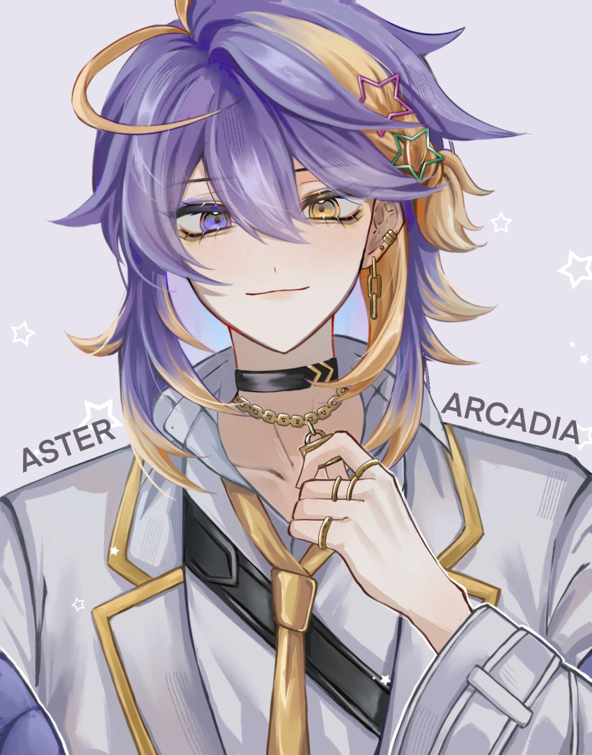 1boy, 9105896984, antenna_hair, aster_arcadia, bangs, black_choker, blonde_hair, blush