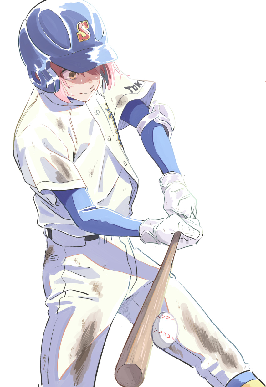 1boy, absurdres, ace_of_diamond, baseball, baseball_bat, baseball_helmet, baseball_uniform, blue_headwear