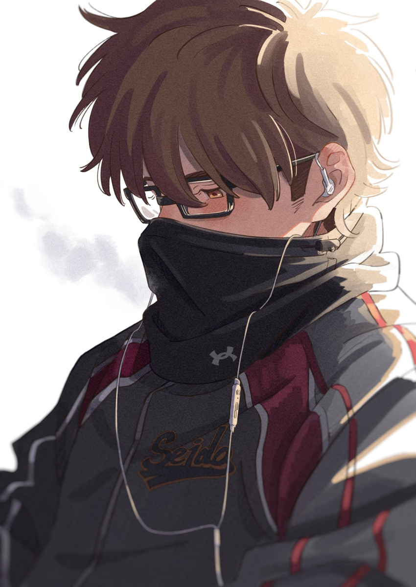 1boy, absurdres, ace_of_diamond, black-framed_eyewear, blush, breath, brown_eyes, brown_hair