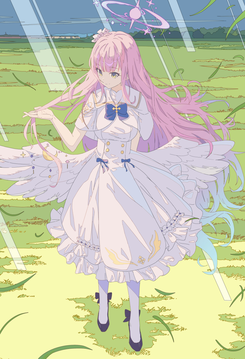 1girl, absurdres, arm_at_side, bangs, black_footwear, blue_archive, capelet, closed_mouth