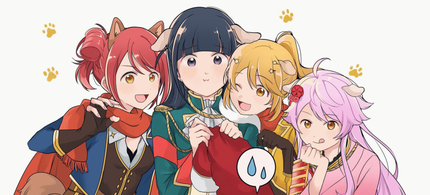4girls, :d, :i, :q, ;d, ahoge, animal_ears, aqua_jacket