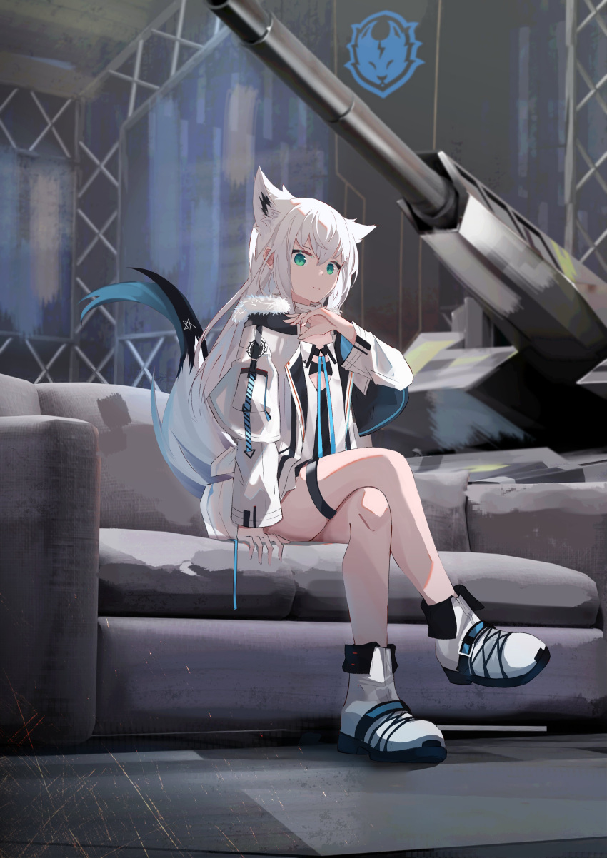1girl, absurdres, animal_ears, bangs, black_dress, c4t_(c4t004), commentary_request, couch