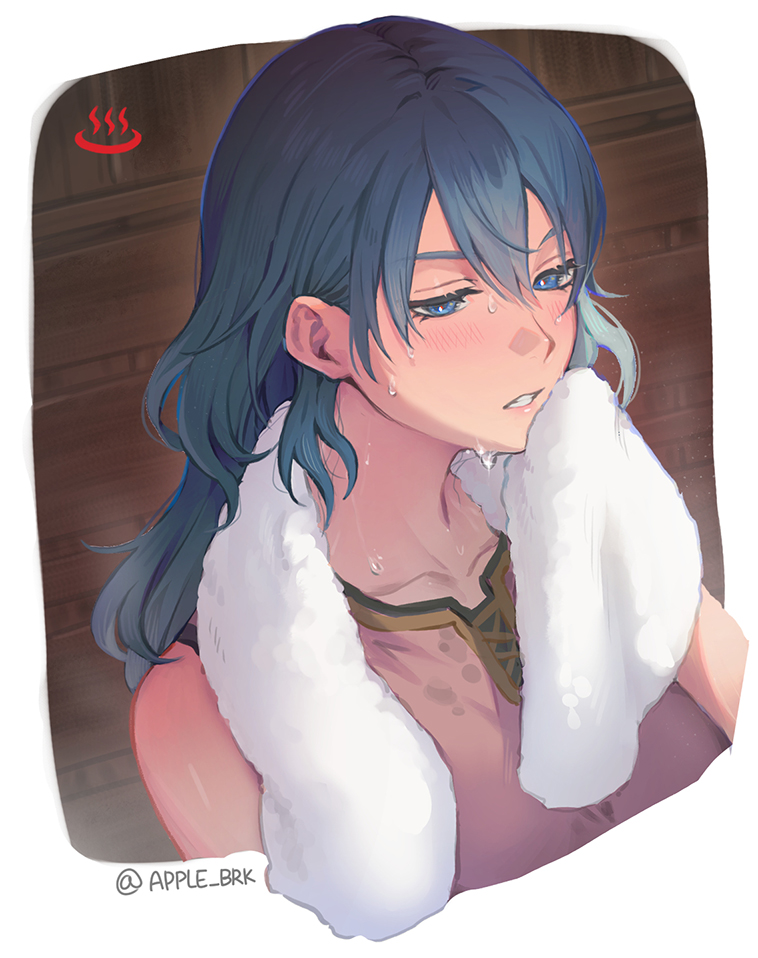1girl, apple_brk, bangs, blue_eyes, blue_hair, byleth_(fire_emblem), byleth_eisner_(female), clenched_teeth